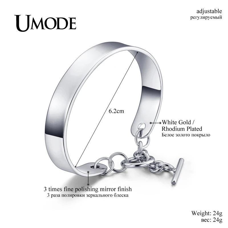 UMODE White / Rose / Gold Color Plain Cuff Bracelet For Women Toggle Clasp Christmas Gift New Fashion Jewelry Armbande UB0096