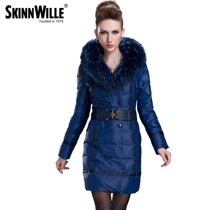 SKINNWILLE 2017 теплый пуховик новая зимняя коллекция средняя длина натуральный мех классическое пальто удобный капюшон