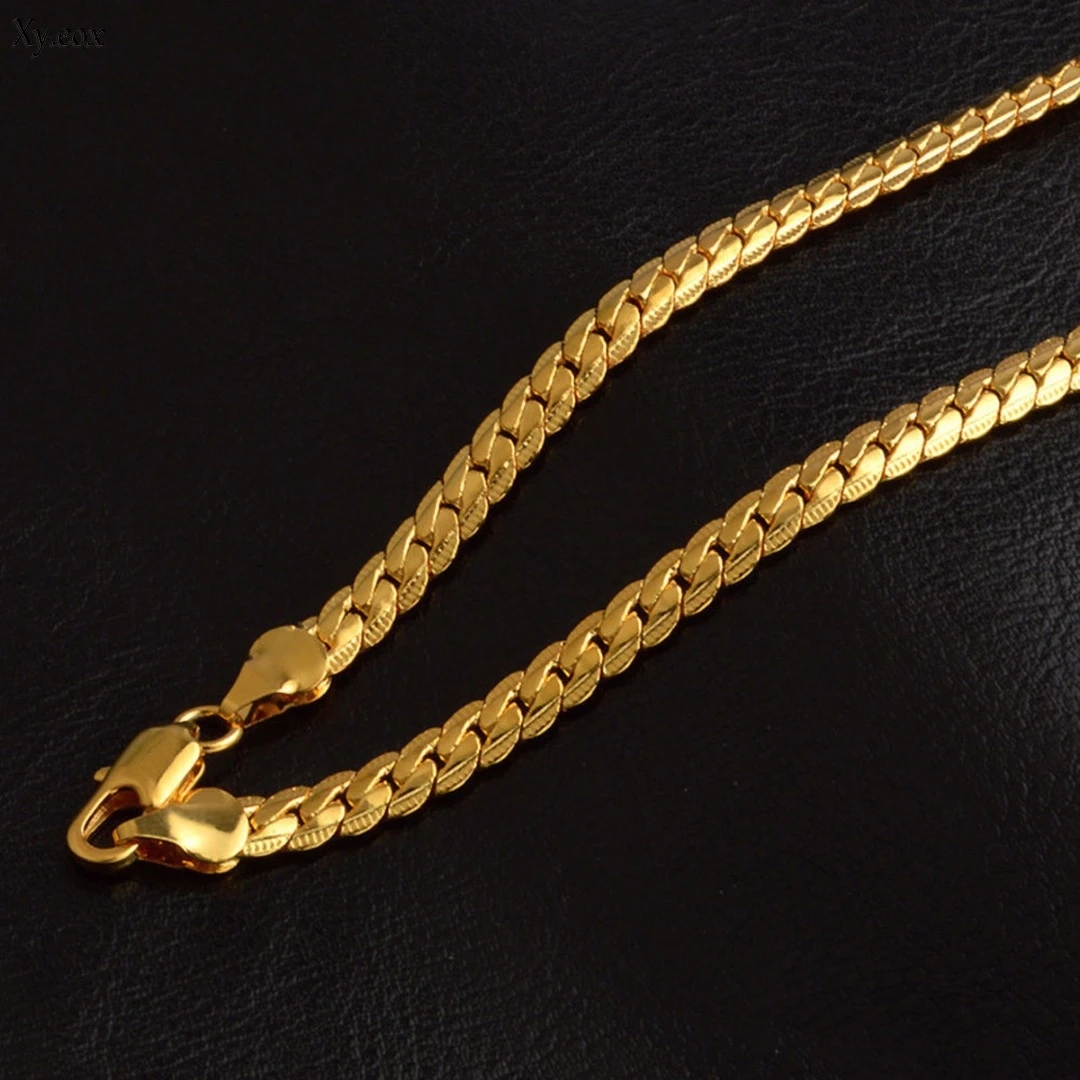 Necklace Pendant Chain Real 18k Yellow Filled Gold Solid Curb Link Design 50cm 