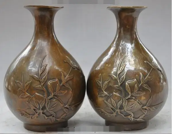 

S1327 mark china palace bronze Peach bat Ancient text Zun Cup Bottle Pot Vase Jar pair