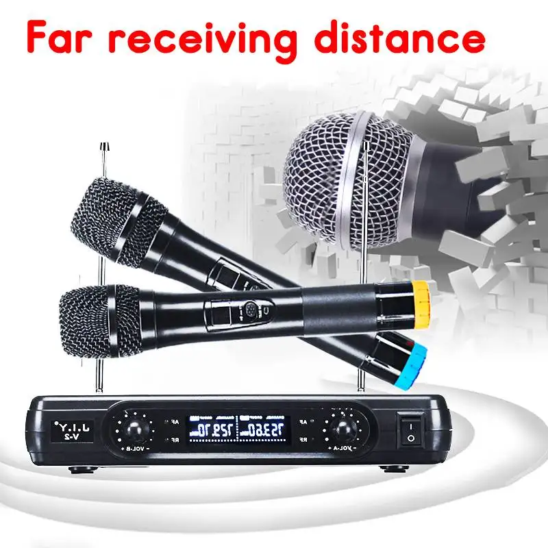UHF беспроводной микрофон двухканальный 2 ручной микрофон один для двух V-segment микрофон усиления для дома KTV вечерние компьютер