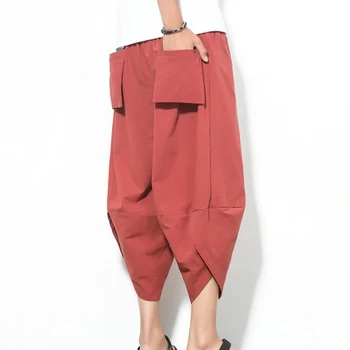 

Mens Cotton Linen Harem Pants Summer Harajuku Streetwear Men Wide Leg Radish Pants Man HipHop Jogger Trousers Male Track Pants