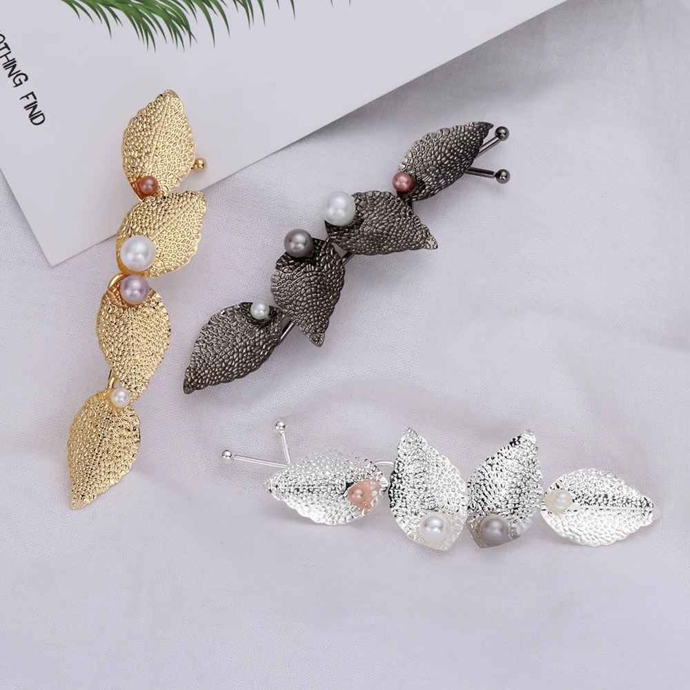 

1/3PCS Women Girls Vintage Korean Hairstyle Bobby Pin Silver Leaves Pearl Hair Pin Barrette Hair Clip Party Ornament Accessories