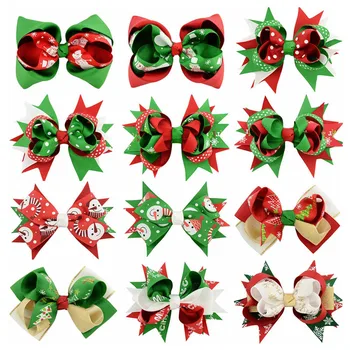 

New Born Print Christmas Ribbon Hair Bows Girls Hairpins Hair Clip Headwear Kids Party Women Hairclips Hair Accessories Headwear
