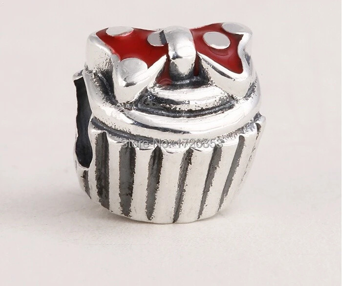 

2015 New 925 sterling silver minnie cupcake charms red enamel minnie charms for women fits pandora style diy bracelets SH0562