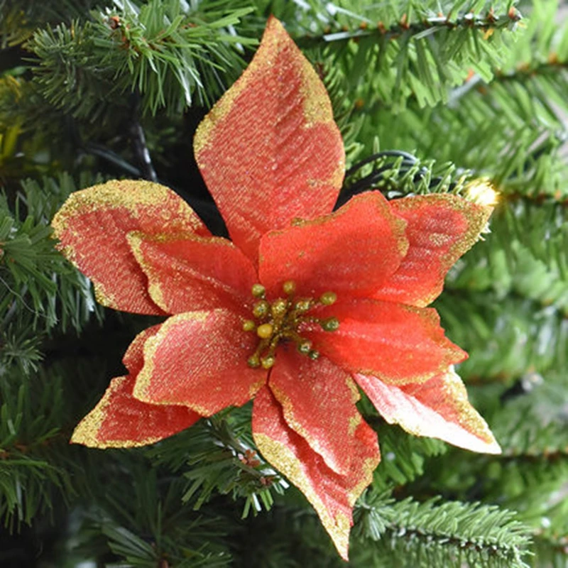 Очень дешевые 5 шт. 13~ 15 см блестящие Искусственные цветы к Рождеству елки украшения Рождественские украшения для дома Рождество