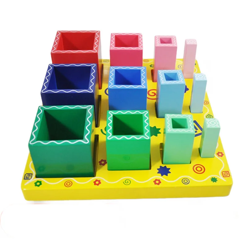 

Montessori Sensory Teaching aids Children's baby color wooden toys stacked building blocks early teach puzzle toys square sleeve