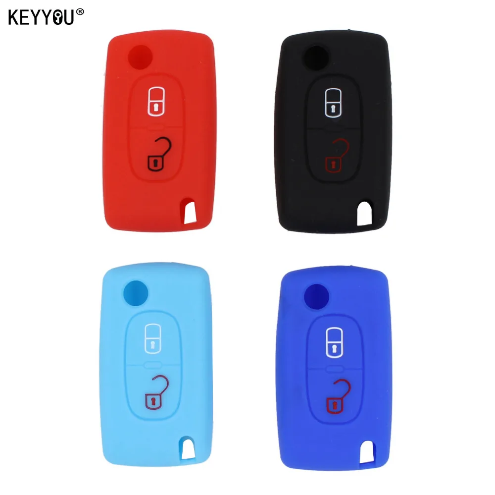 

KEYYOU Silicone Key Car Case Cover For PEUGEOT 107 207 307 406 407 408 607 SW 2 Button Key