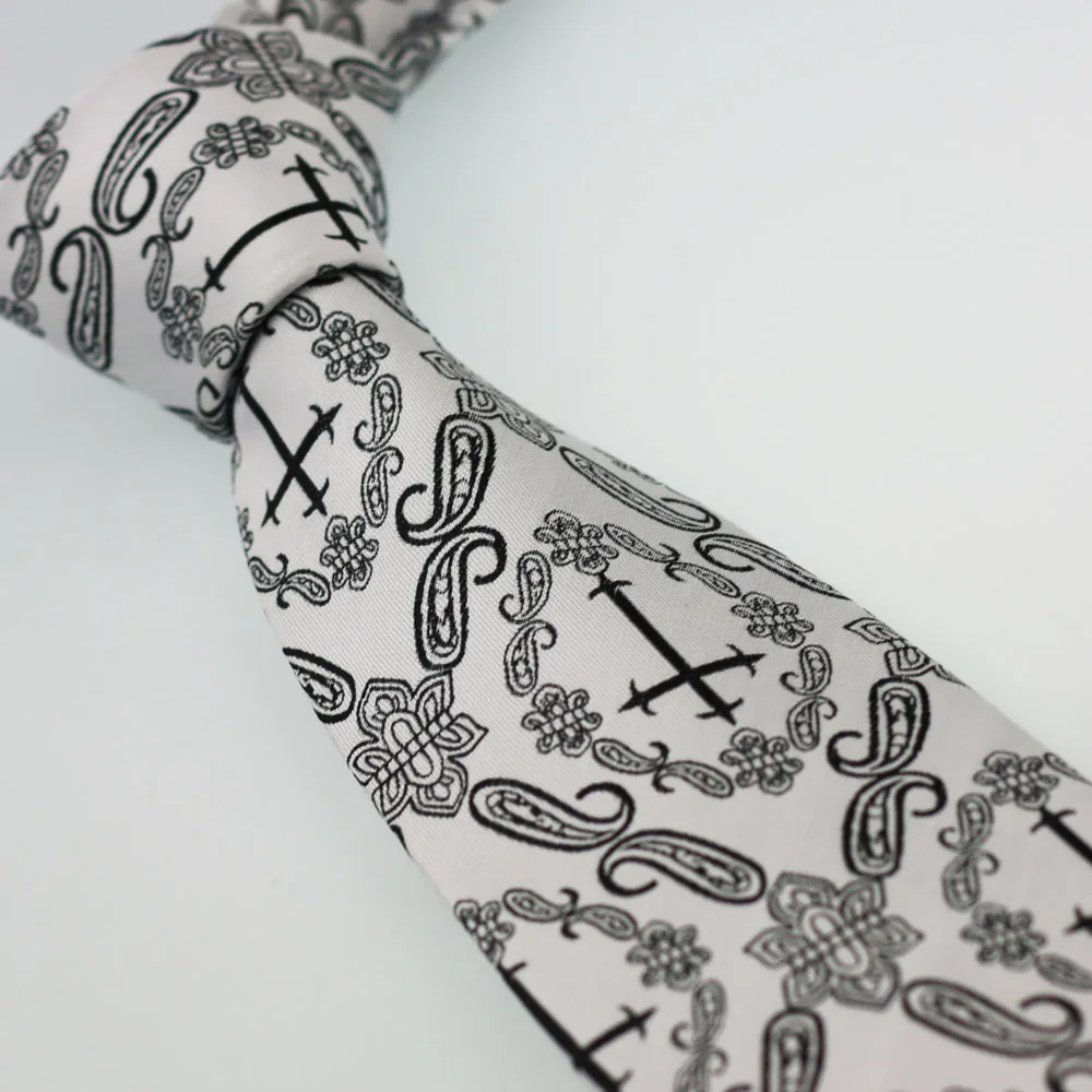 

Men's Suit Ties New Design Silver With Black Christian Cross NeckTie Formal Tie 8cm Dress Shirts Wedding Cravat Gravatas