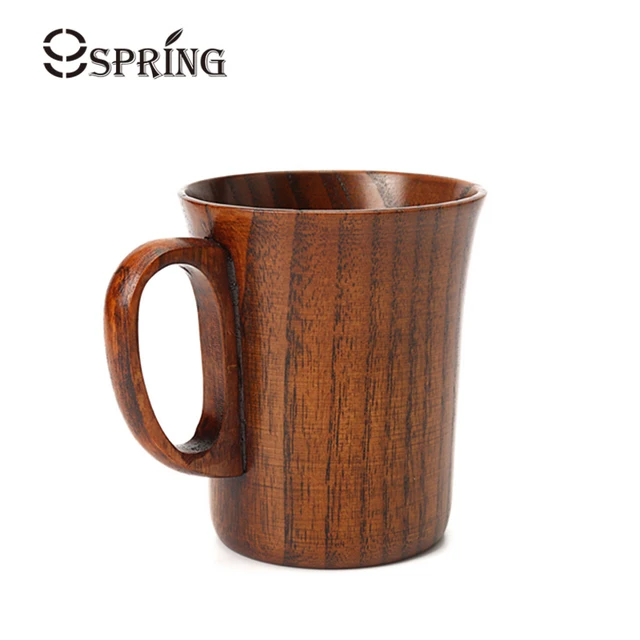 280ml Wood Coffee Mug Retro Hand made Wooden Beer Mug Coffee Tea Cup with Handle Solid Wood Cups