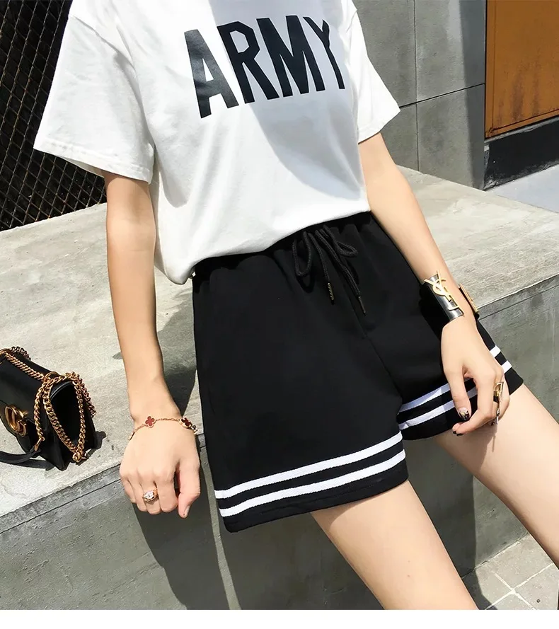 

High quality shorts elastic waist loose large size sports casual shorts ladies summer fitness shorts