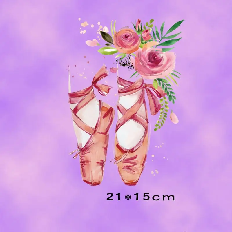 

21x15cm Beautiful Flower Shoes Iron On Patches Stickers Washable Appliques A-level Heat Transfer For DIY Accessory Clothing