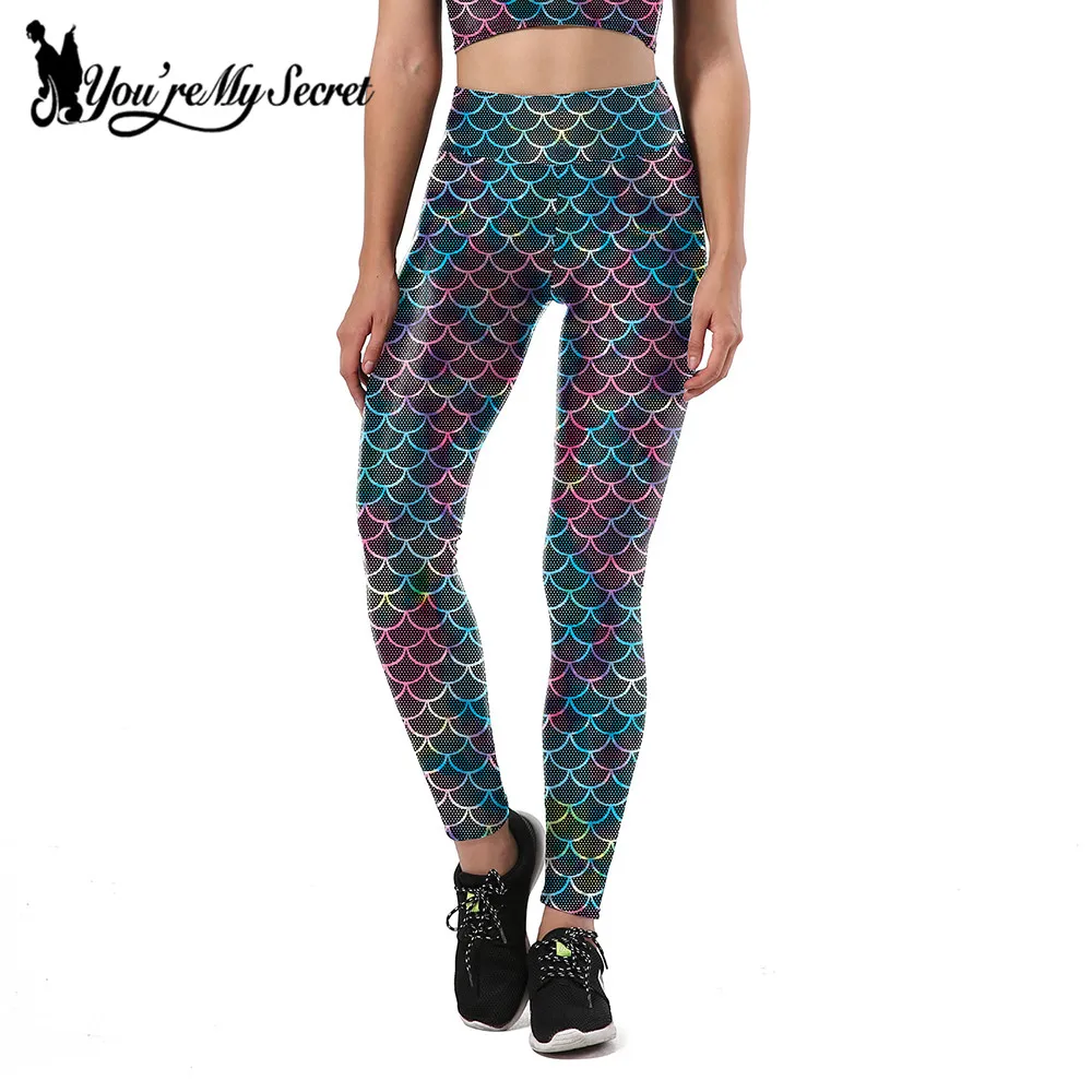 

[You're My Secret] New Summer Gradient Mermaid Women Leggings Fish Scales Printing Sporting Fitness HIigh Waist Elastic Pants