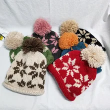 Зимняя шапка Снежинка, Рождественская вязаная шапка, теплые шапки, шапка с ушками для мужчин и женщин унисекс