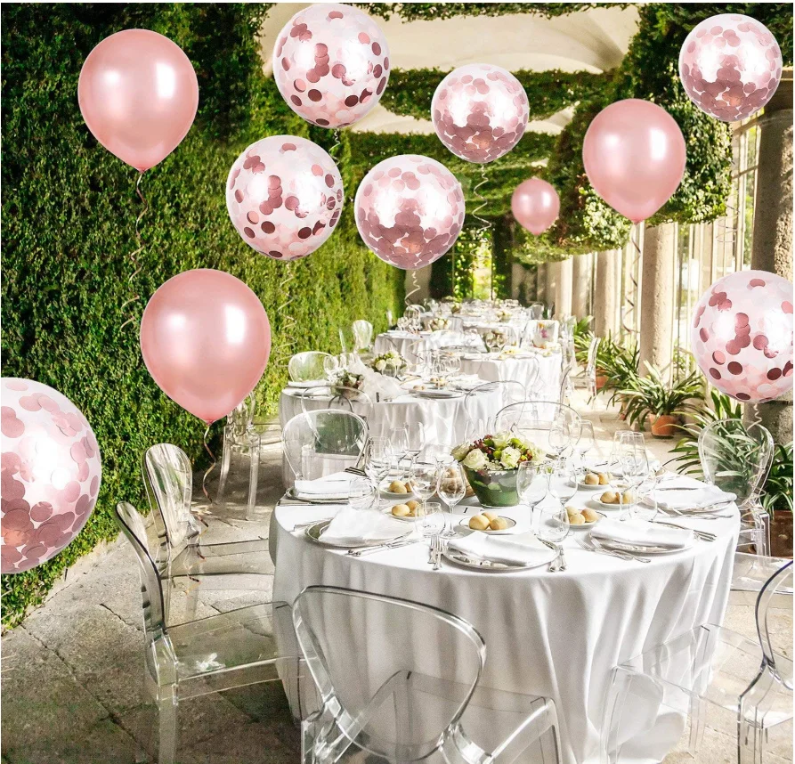 Розовое золото обеденный украшение свадебного стола Набор латексные шары скатерти дождь шторы день рождения
