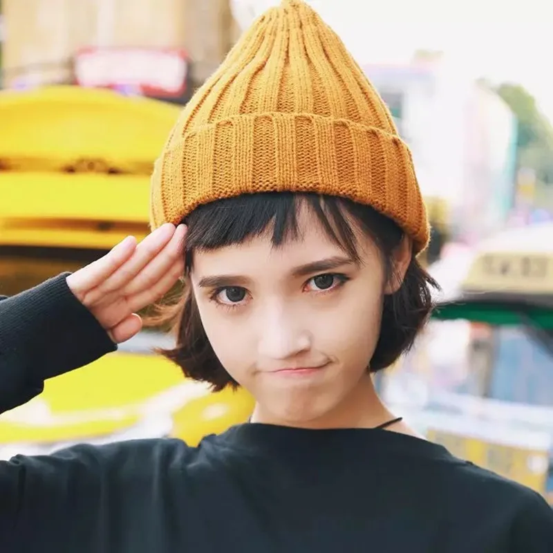 

Mingjiebihuo New fashion autumn and winter unisex parent-child wool cap curled cap warm knitted draw pointed hat
