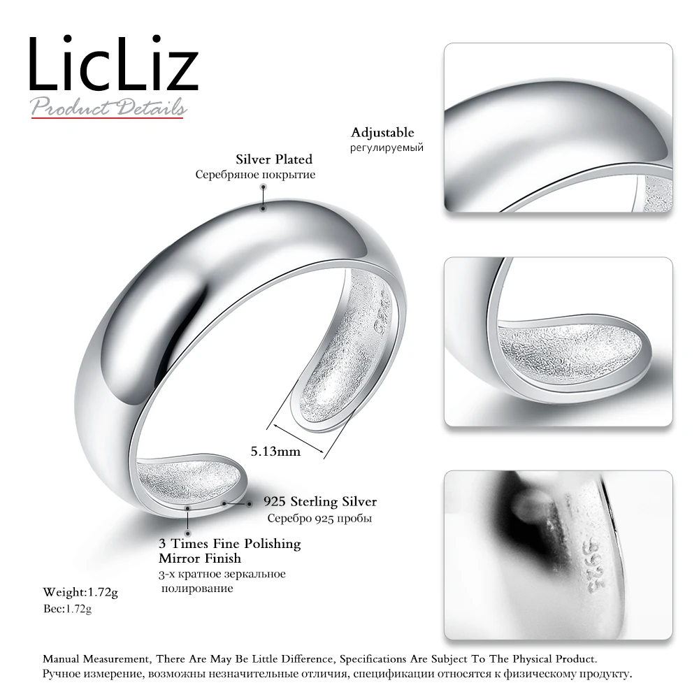 LicLiz простой стерлингового серебра Регулируемый Открытое кольцо Для женщин мужские, обручальные кольца обручальное кольцо 925 Пара Кольца для любителей LR0331