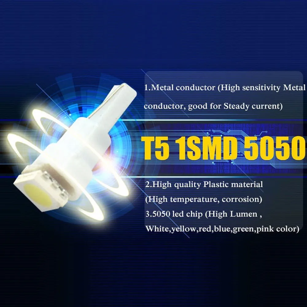 50 шт 24V 12V T5 1-smd 5050 Клин 37 73 74 приборной панели светильник Интерьер автомобиля led Сигнал Противотуманные огни приборной Панель лампы 7-красочный