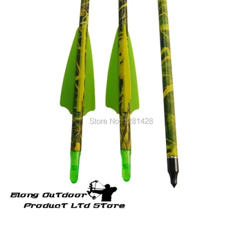 

12Pcs 30" ID6.2mm Camo Carbon Arrow Spine 400 Screw 100 Grain Field Point Plastic Vane Archery Bow Hunting Shoot Free shipping