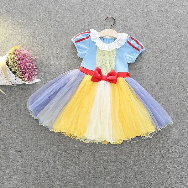 В году, новые платья принцессы для девочек черный галстук-бабочка печати Девочка платье на бретелях маскарадные детские костюмы, одежда Белоснежка Алиса младенец - Цвет: SkyBlue