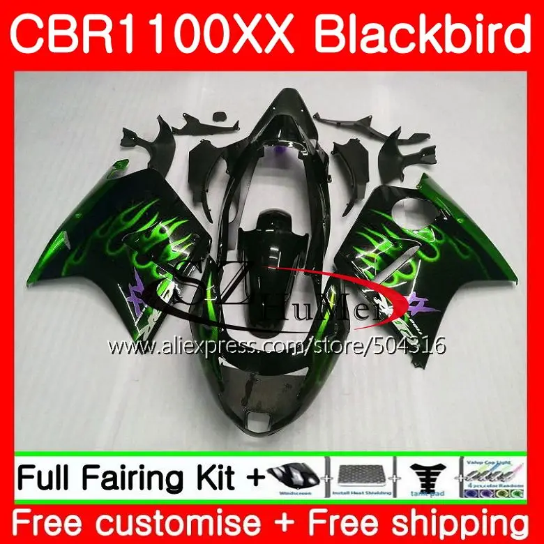 

Fairings For HONDA green flames CBR1100XX Blackbird CBR1100 XX 1996 1997 1998 1999 2000 2001 63SH9 CBR 1100XX 96 97 98 99 00 01