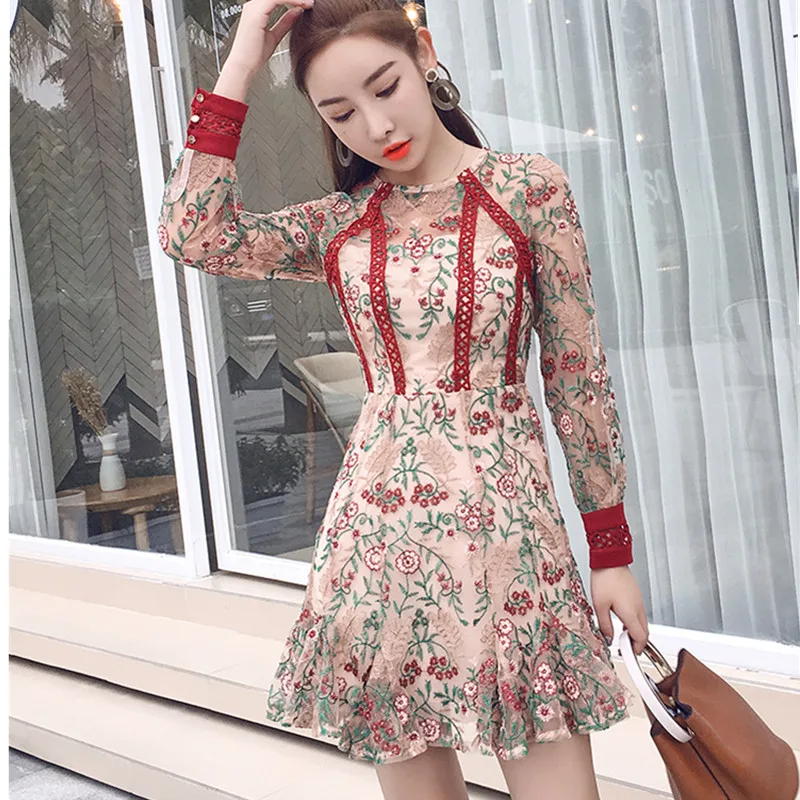 

SMTHMA HIGH QUALITY Newest 2019 Designer Dress Runway Dress Women's Stunning Embroidery Gauze Dress