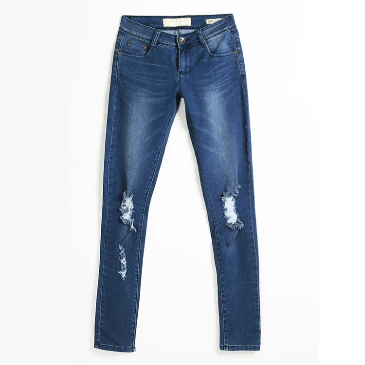 

2017 Ripped Jeans For Women Autumn Slim Pencil Pants Stretchable Jeans Female Hole Jeans Slim Style Pantalon Jean Femme