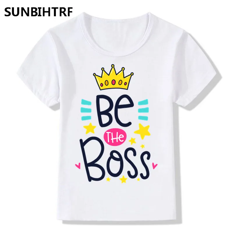 2018 Children Be The Boss Print T shirt Kids Summer Tops Big Girls Boys