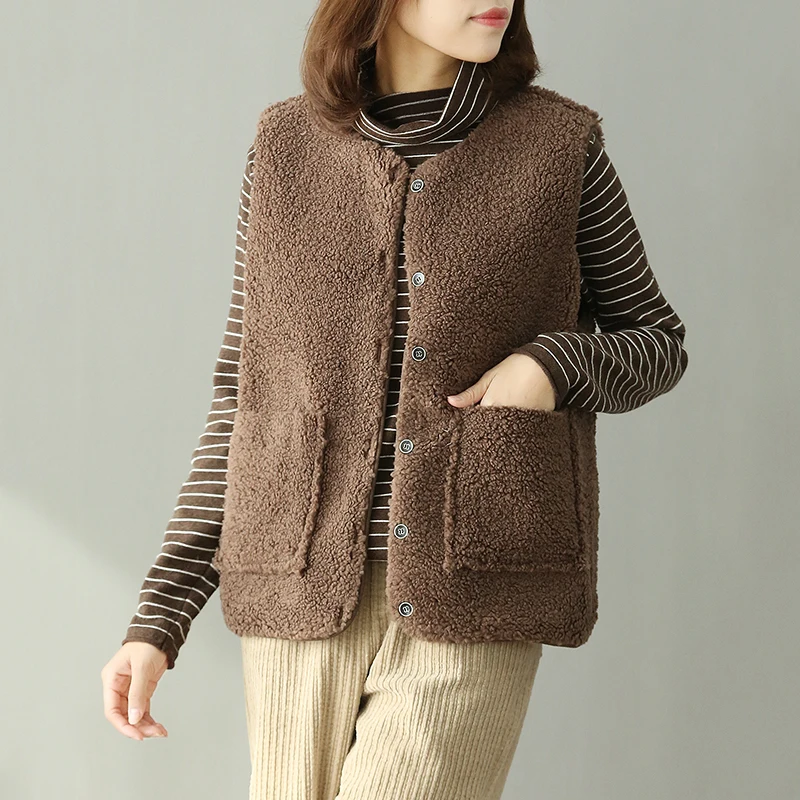 

TongKou Large size lamb vest vest ladies short vest warm thick 2019 winter new vest
