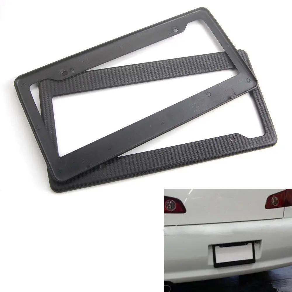 2x Carbon Fiber Painted ABS Car License Plate Frame Tag Cover Trim High