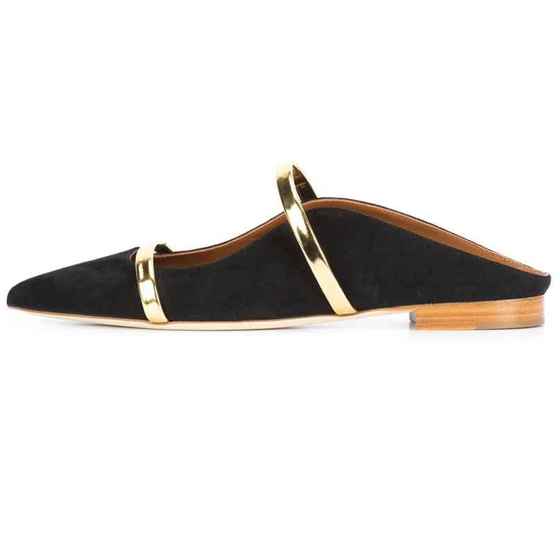 Kmeioo/ модная женская обувь, американский размер 5-15, Женская пикантная обувь на низком каблуке с острым носком, без шнуровки, туфли без задника, повседневная обувь - Цвет: Black Glod Suede