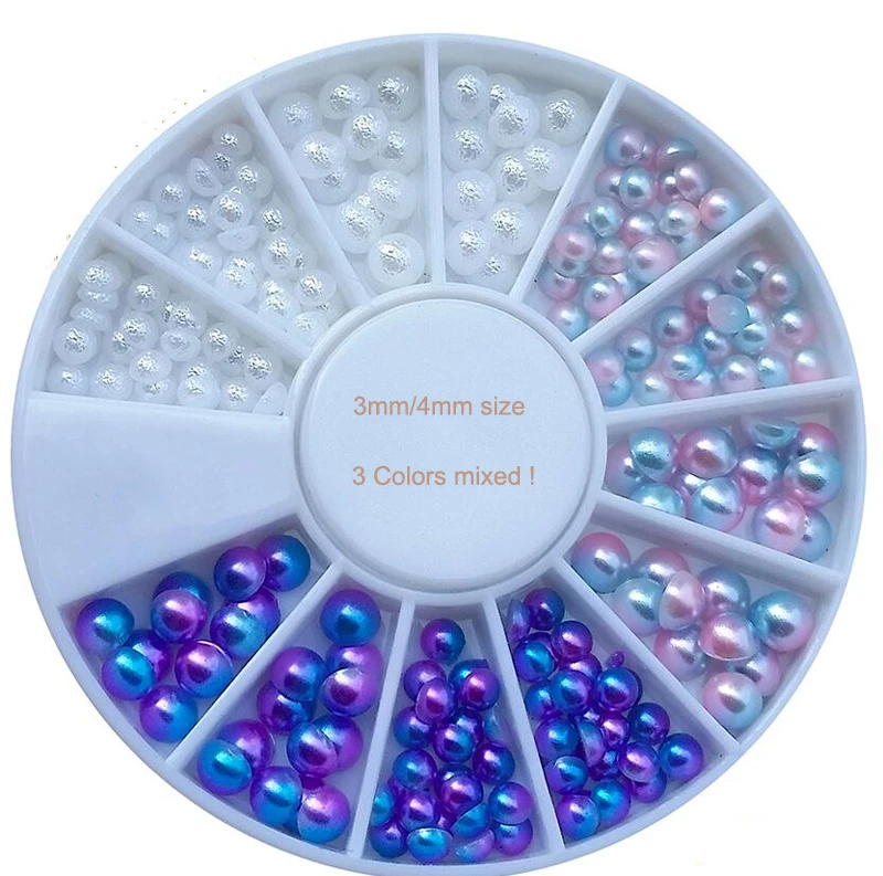 

3 Kinds 1 Box Cute 3/4/5MM Mixed Plated Color Textured Surface Mermaid Ball Pearl Nail Decoration Pearl Nail Art Decoration