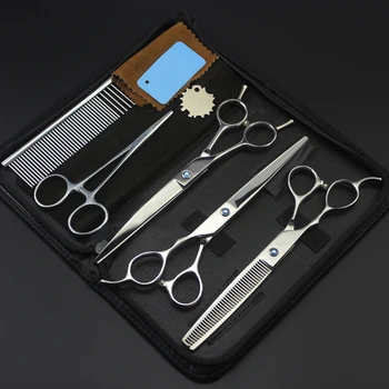

Left-Hand 7" Stainless Silver Grooming Scissors Straight Scissors Thinning Shears Curved Shears Pet Scissors