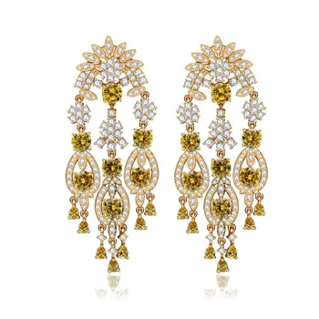 

luxury women bijoux accessories copper base AAA cubic zironia flower tassel stud earring brincos