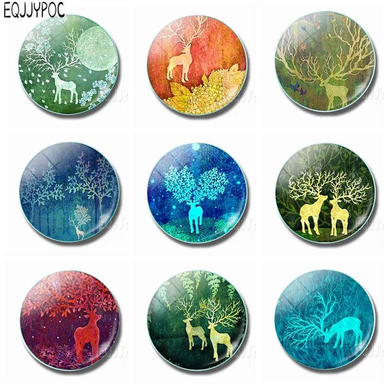 

9pcs Deer In Art Painting 25MM Fridge Magnet Set Cartoon Elk Glass Ornaments Refrigerator Magnets Magnetic Sticker Home Decor