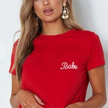 Женская футболка BABE с красным карманом и буквенным принтом, футболка с круглым вырезом, черная, белая, хлопок, повседневные летние женские футболки, топы, футболки