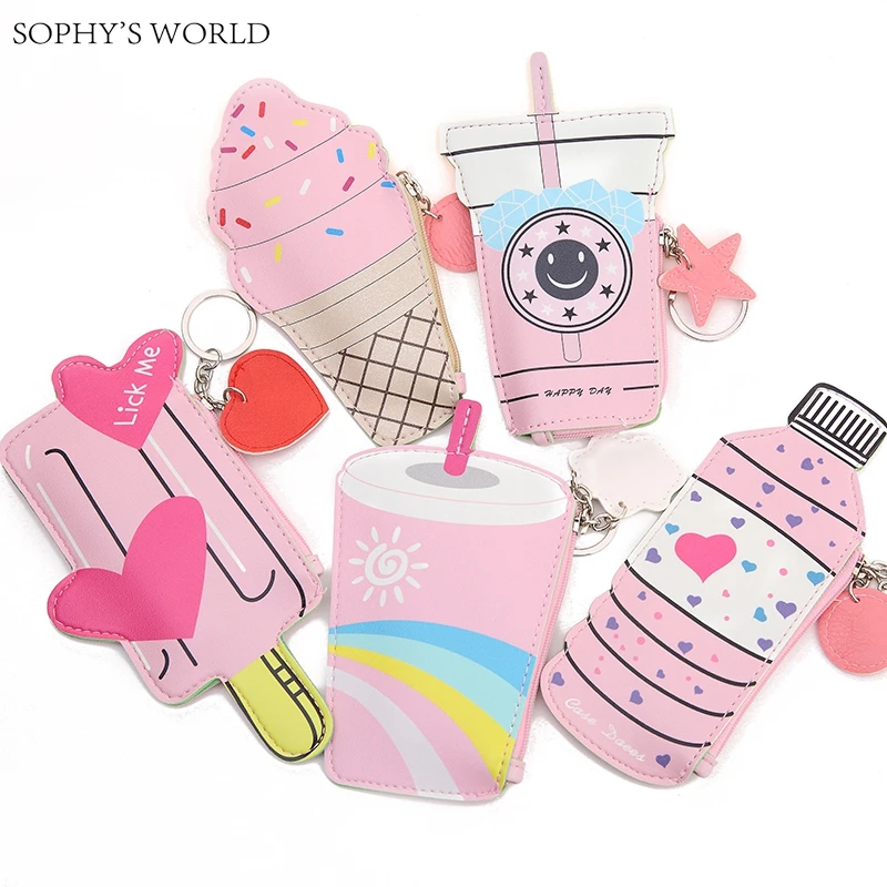 Cartoon Women Coin Purses And Handbags Cute Icecream Bottle Leather Pouch Kawaii Children font b Wallet