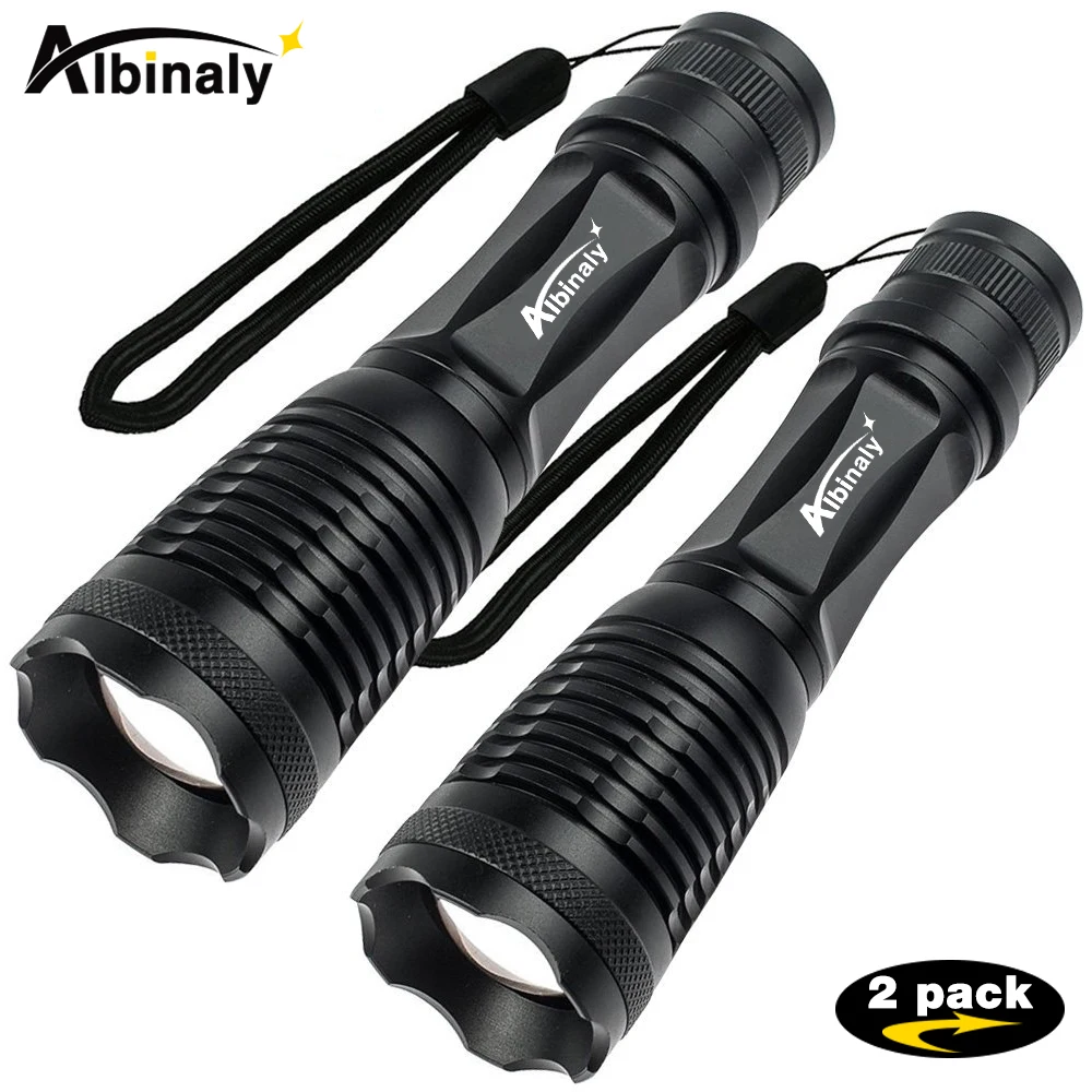 

1/2/3Pack LED flashlight wholesale CREE XML-T6/L2 8000 Lumen torch Zoomable 5 modes flashlight for 18650 battery or AAA battery