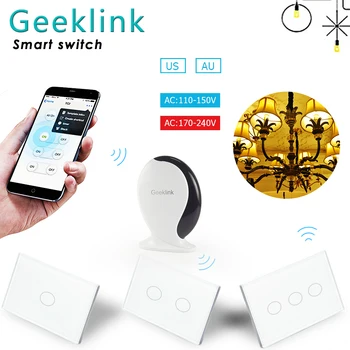 

Geeklink Smart Home WiFi Smart Light Switch US 1 2 3 Gang Touch Panel WiFi+IR+RF APP Remote Control work with Alexa Google Home