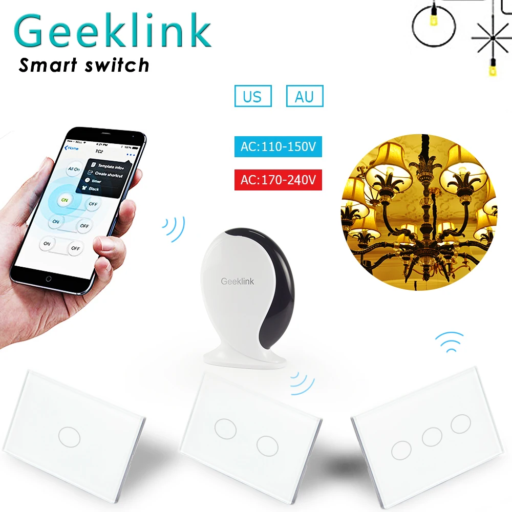 Умный выключатель Geeklink для умного дома с Wi Fi сенсорной панелью 1 2 3 клавиши