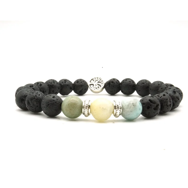 

Vintage Tree of Life 8mm Amazon Stone Black Volcanic Lava Stone Beads Essential Oil Diffuser Bracelets Men Women Jewelry