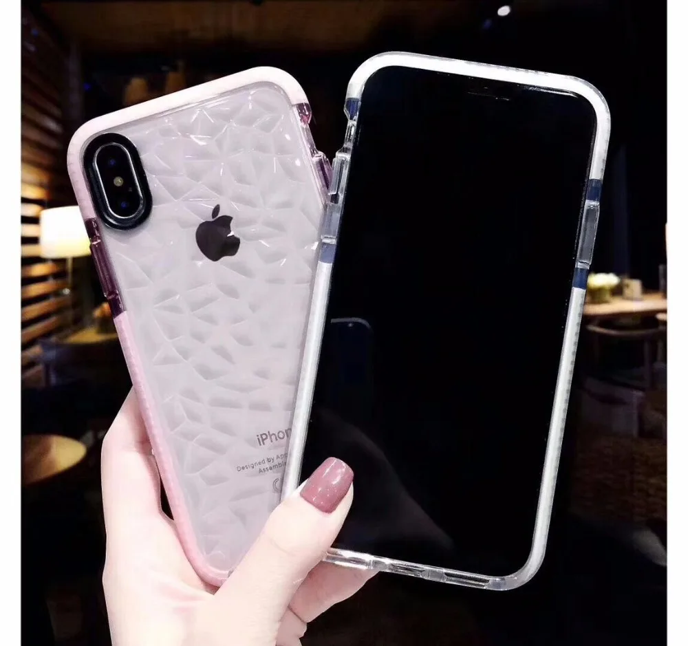 Rhombus Case For iPhone XS MAX XR Glitter X 8 7 Plus 6 6s Powder Silver Soft TPU With Hard PC Edge Phone |