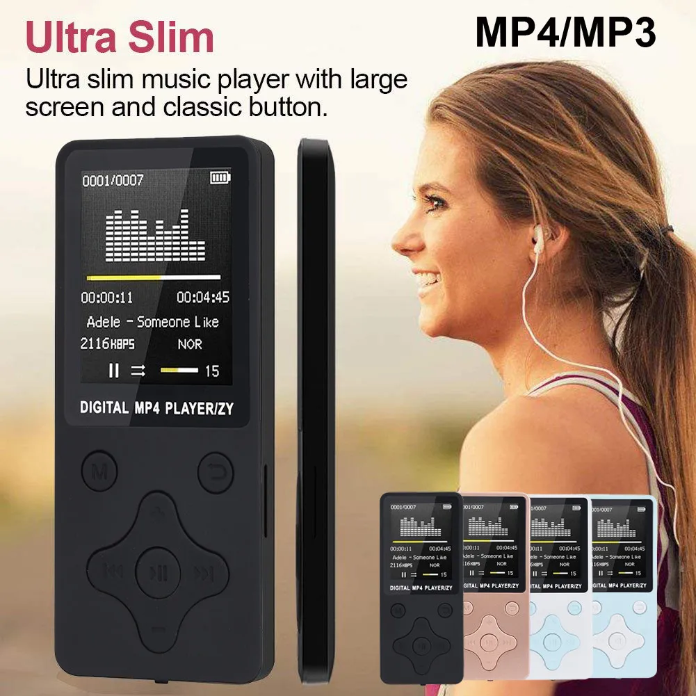 

Fashion Portable MP3/MP4 Lossless Sound Music Player FM Recorder Set ultra-thin Matte material body Multiple modes Breakpoint