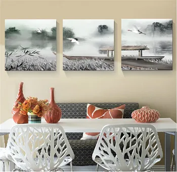 

3 pieces Chinese Ink wash painting Canvas for living room wall home bedroom decoration canvas wall art wall stickers wall decor