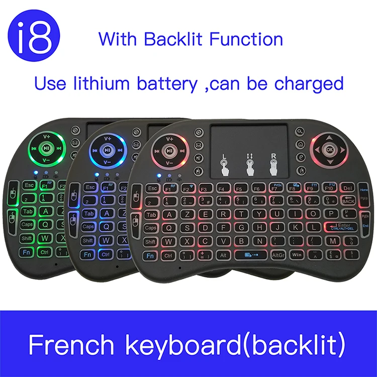 

i8 French 7 Color Backlit 2.4G Mini Wireless franзais Keyboard TouchPad Mouse for Google Android TV Box, Mini PC, Laptop AZERTY