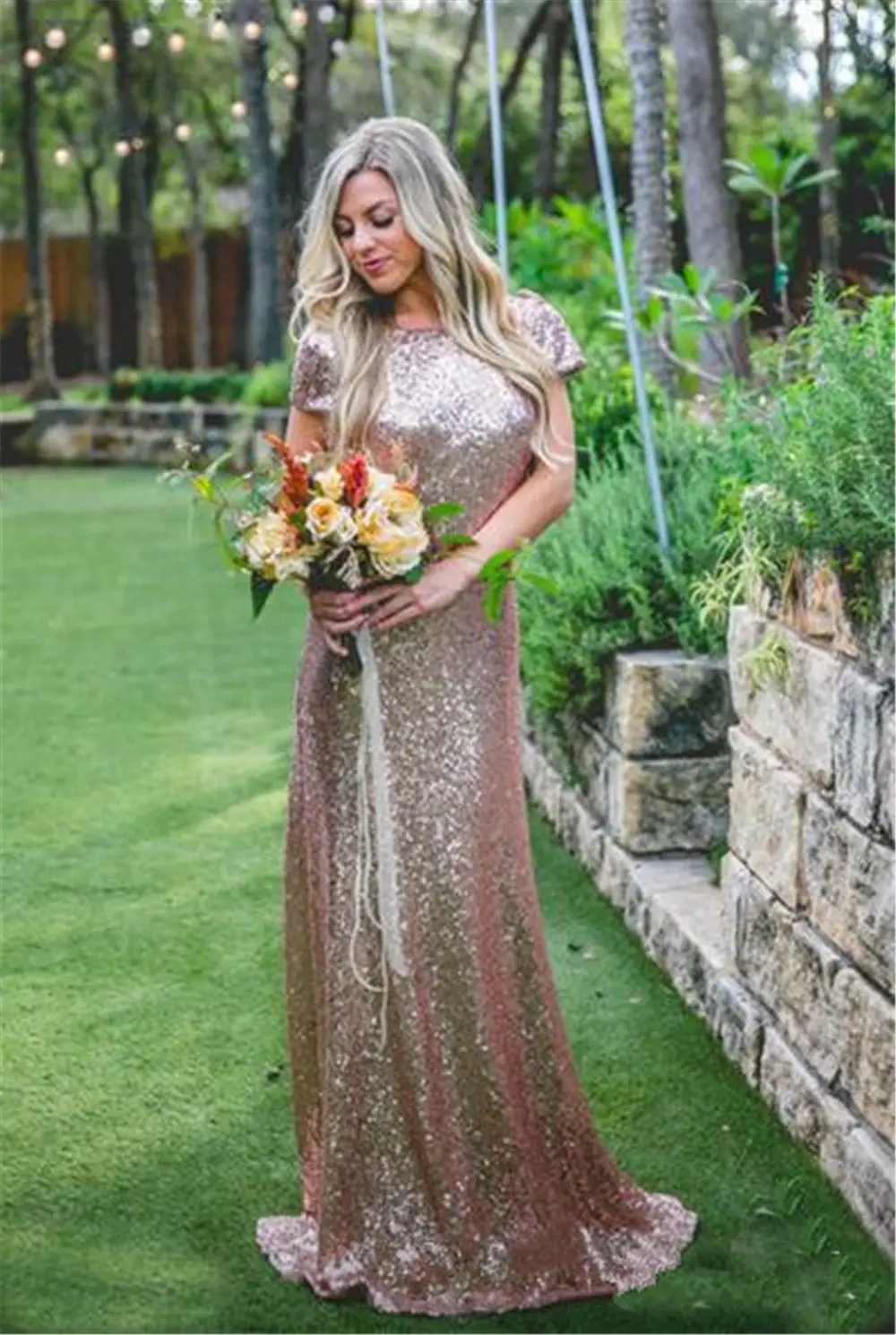 Блестящие Блестки официальное платье подружки невесты розовое золото вечерние бальное платье