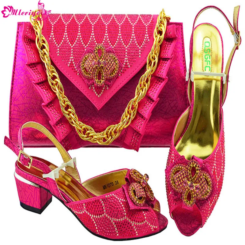 

Italian Designer Shoe and Bag Matching Set African Women Wedding Shoes and Bag Set Decorated with Rhinestone Italian Shoes Women