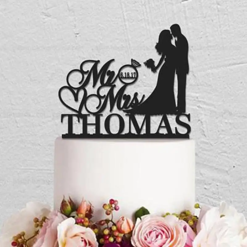 Personalized MR MRS Ring Wedding Cake Topper Acrylic Cake Topper With