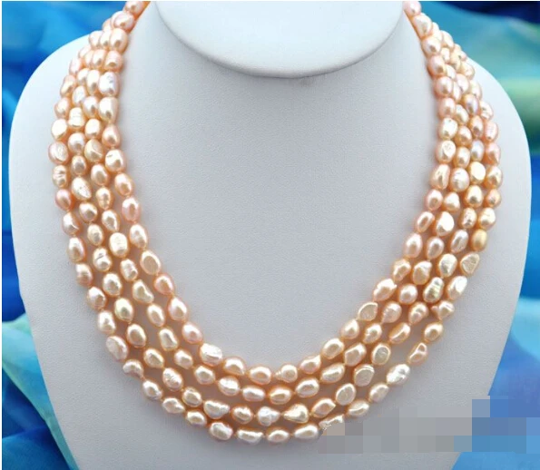 

4row 17 "9mm baroque pink freshwater pearl necklace (A0513)