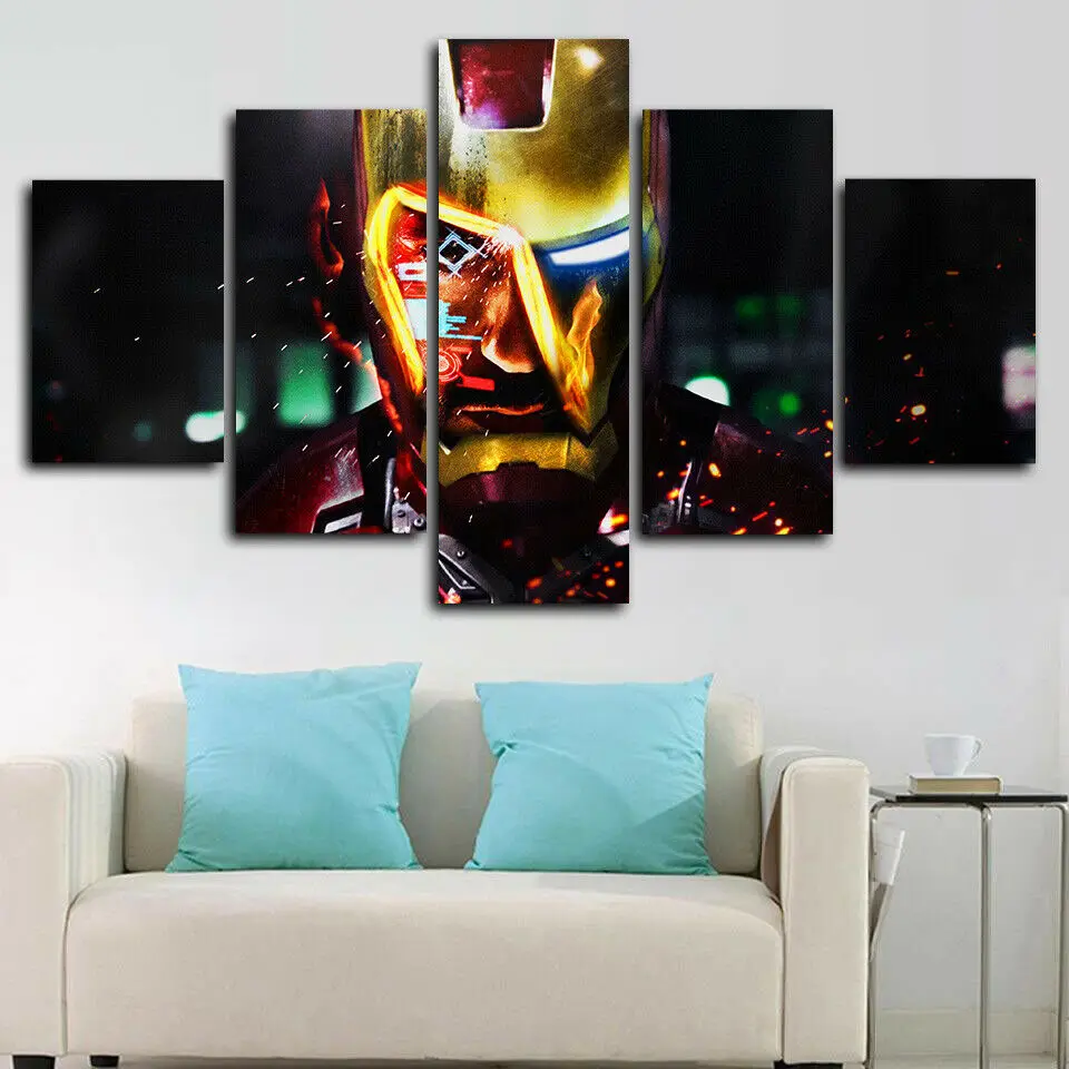 Framed Iron Man Avengers Movie Poster 5 Piece Canvas Print Wall Art Decor